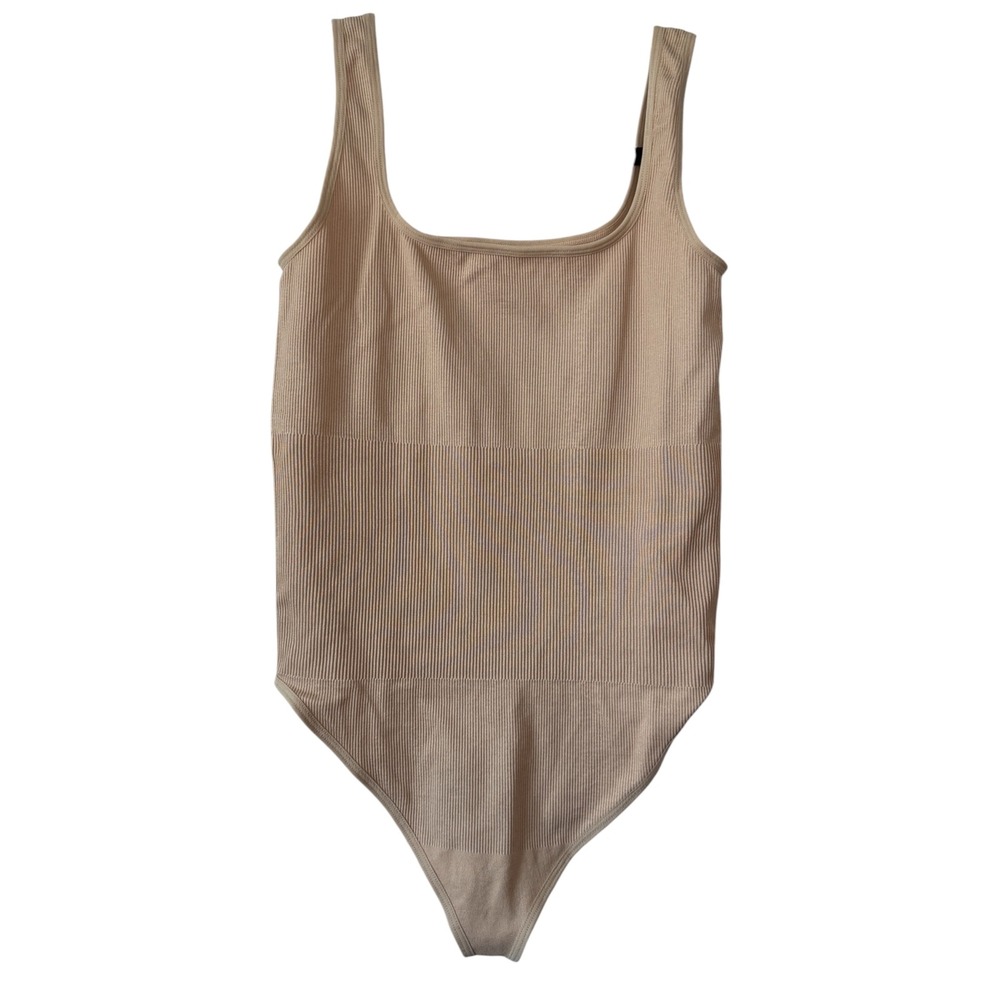 No Boundaries Seamless Smoothing Rib Square Neck Bodysuit Womens Size L Nude